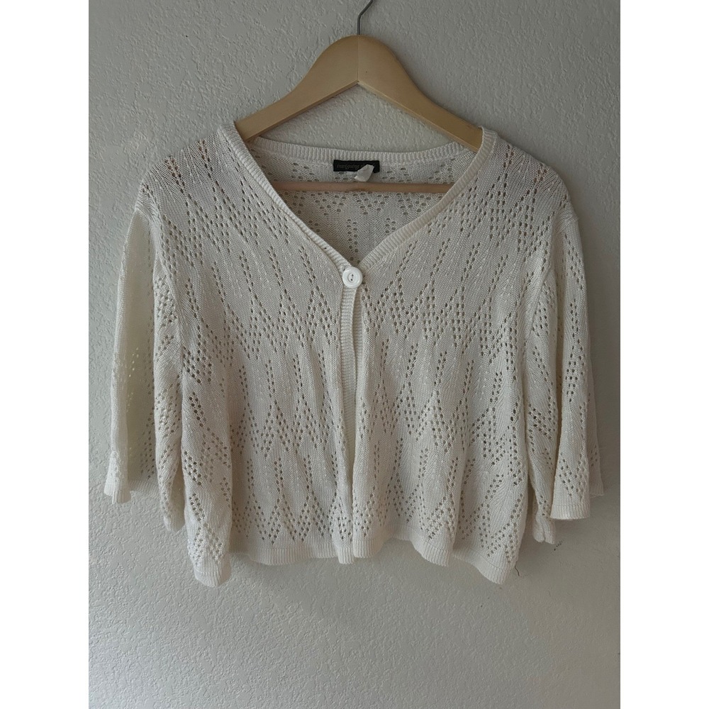 Intriguing Threads Womens White Pointelle Knit Single Button Cardigan Sweater 3X